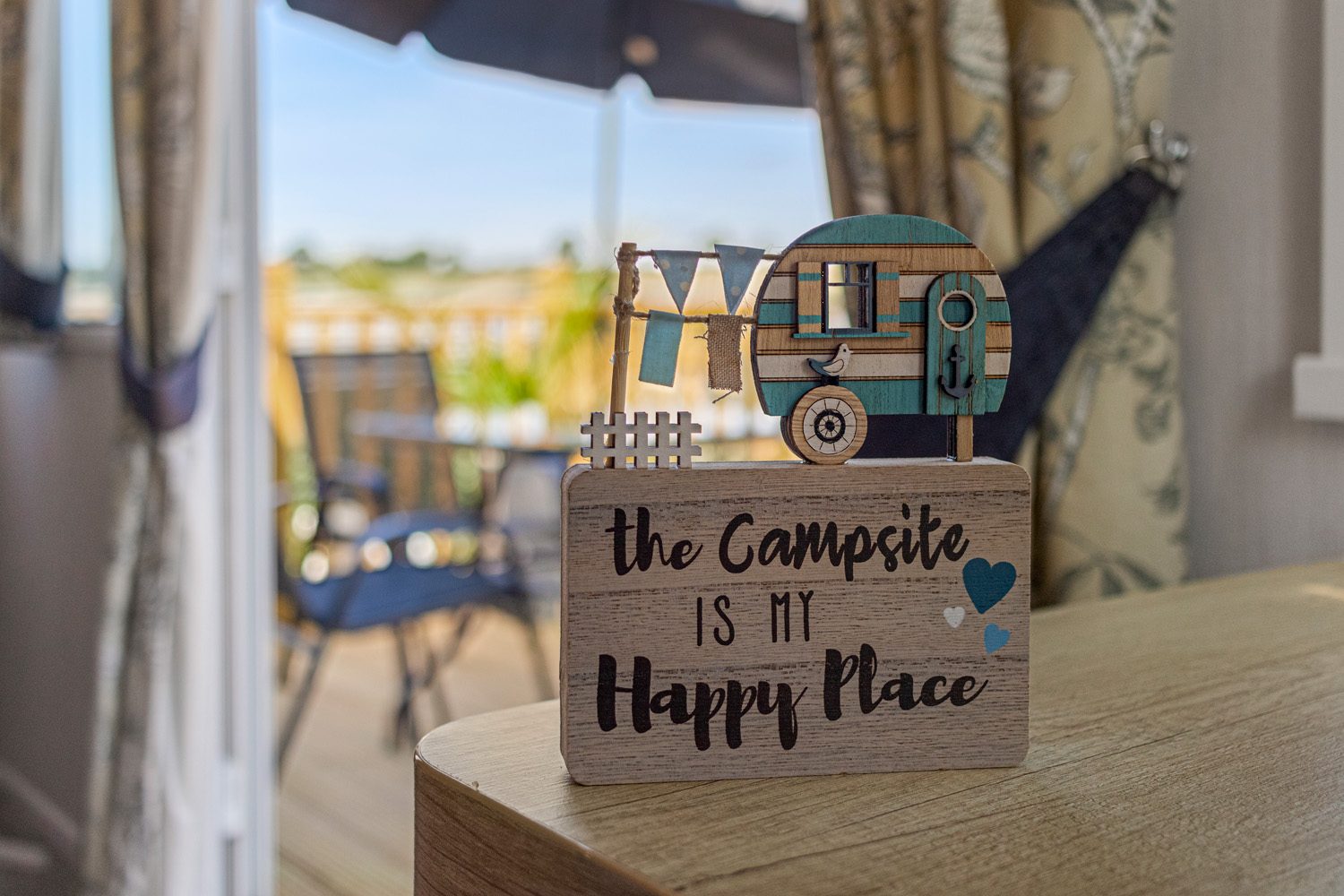 Welcome sign on the terrace table